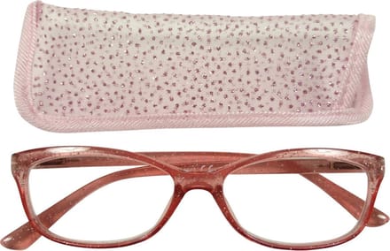 Lilly&June Leesbril Transparant Roze met Glitter +2 - Met Bijpassend Etui