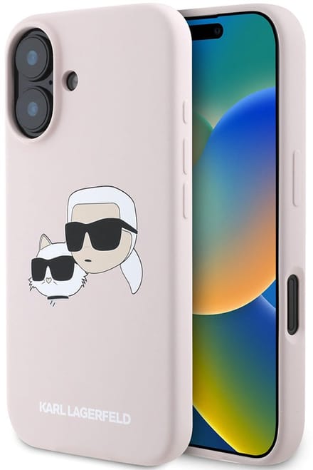 Karl Lagerfeld Silicone Nauble Heads Print MagSafe Case for iPhone 16 - Pink