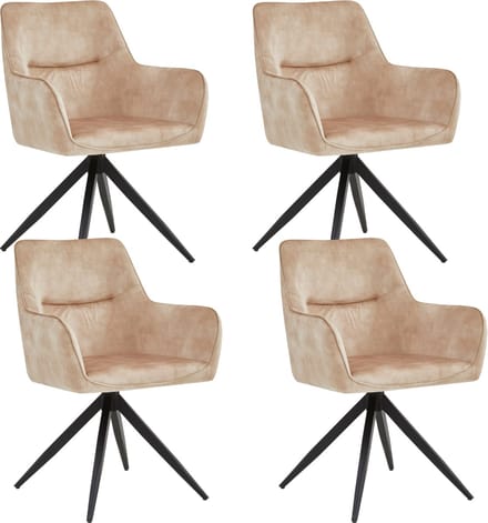 Colenis® - Tess Eetkamerstoel - Set Van 4 - Beige - Adoré Velvet - Met armleuning