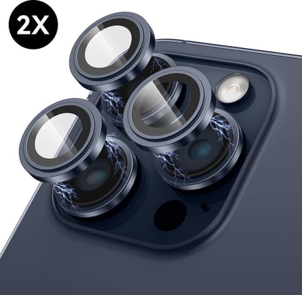 Camera Lens Screen Protector geschikt voor iPhone 15 Pro / 15 Pro Max Camera Lens Screen Protector - Blauw Titanium - Screenprotector - 2 stuks - Camera Protector geschikt voor iPhone 15 Pro - Gehard Glas