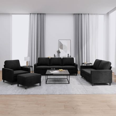vidaXL - 4-delige - Loungeset - met - kussens - fluweel - zwart