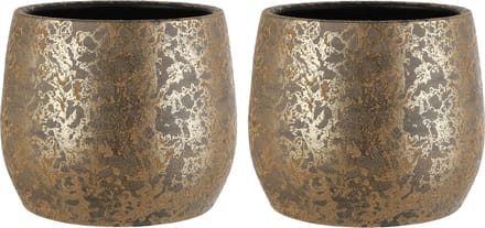 Mica Decorations bloempot - 2x stuks - flakes goud - keramiek aardewerk - 25.5 x 32 cm