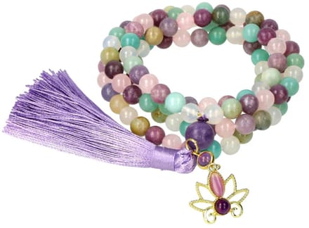 Mala lotus, lepidoliet, amazoniet, witte agaat & rozenkwarts - 42 cm