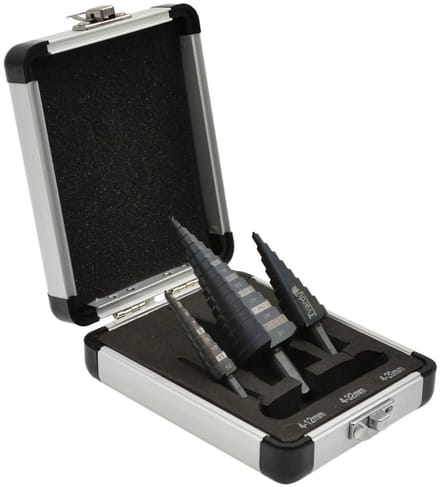 Tvardy Set van stapboren - HSS M2 staal - 4-12mm, 4-20mm, 4-32mm - Aluminium opbergdoos