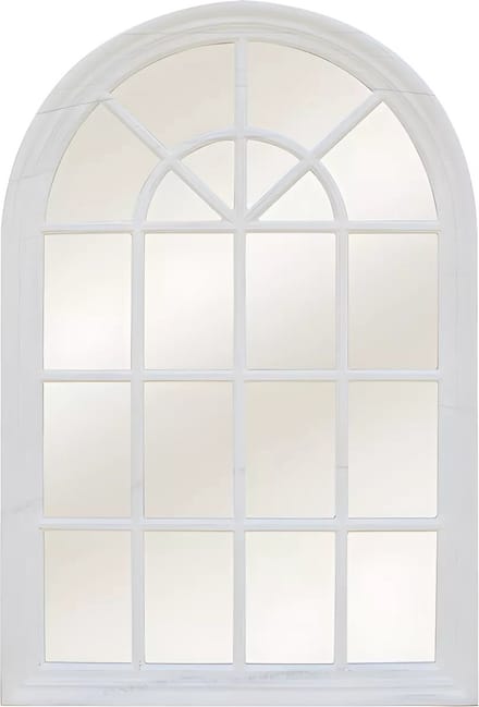 Vente-unique Vensterspiegel in paulowniahout - H 120 x B 80 cm - Wit met verouderd effect - MONTESQUIEU