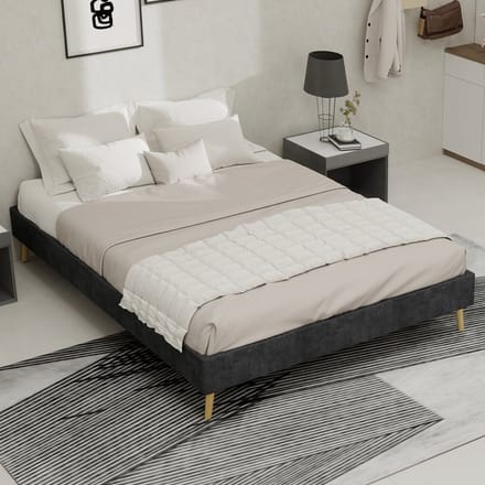 REDOM bedframe 140x200 cm – Hollands fluweel grijs – Platformbed, lage basis – 1 pakket