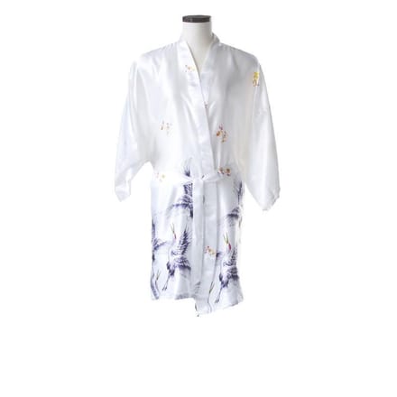 TA-HWA - Dames Kimono Kort- met Kraanvogels - Wit - Maat S