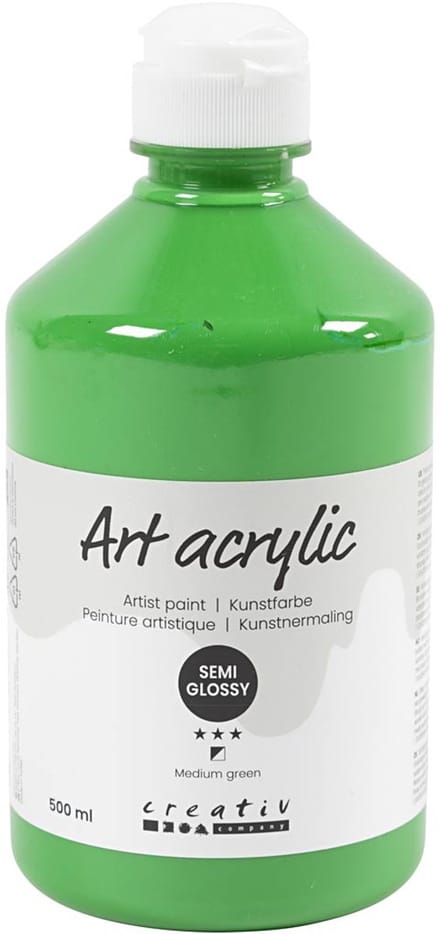Acryl Verf, semi-glanzend, dekkend, medium green, 500 ml/ 1 fles