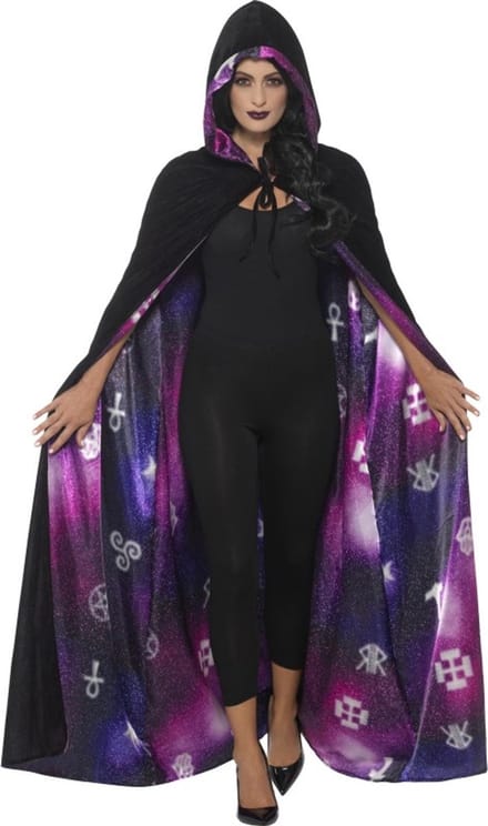 Smiffys - Deluxe Reversible Galaxy Ouija Cape - Zwart/Paars