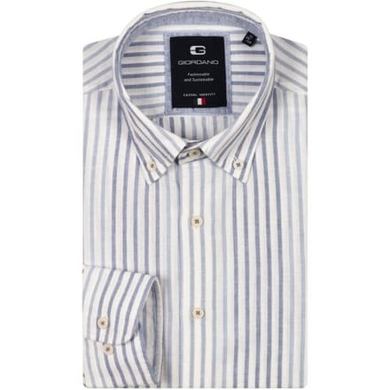 Giordano Overhemd Loretto Cotton Linnen Stripe Button-Down Licht Blauw / male
