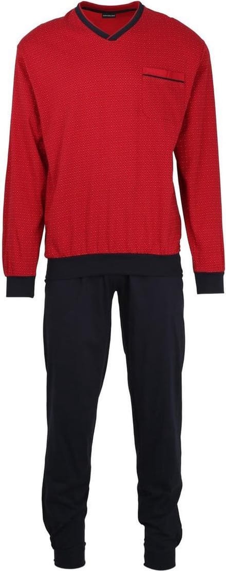 Gotzburg heren pyjama - V-hals - rood met blauw en wit dessin
