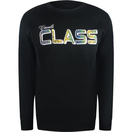 Cavalli Class Levendige Bloemenlogo Zwarte Ronde Hals Sweatshirt