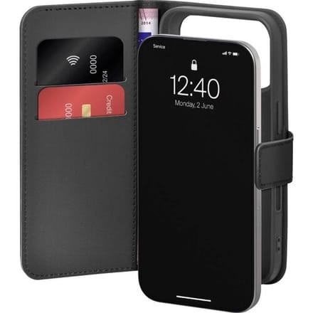 Puro Wallet Stand Case for iPhone 17 Pro Max Made of Eco-Leather with a Flap Wallet and Stand Function - Black