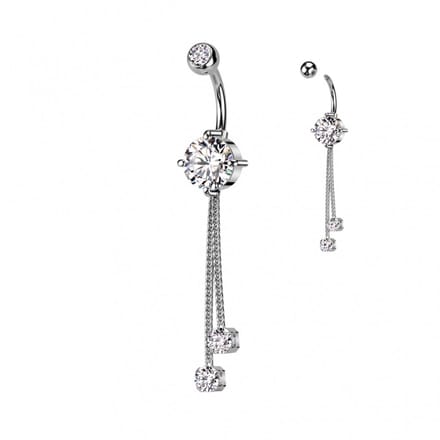 Navelpiercing PVD 2 chains met steentje - zilver - LMPiercings