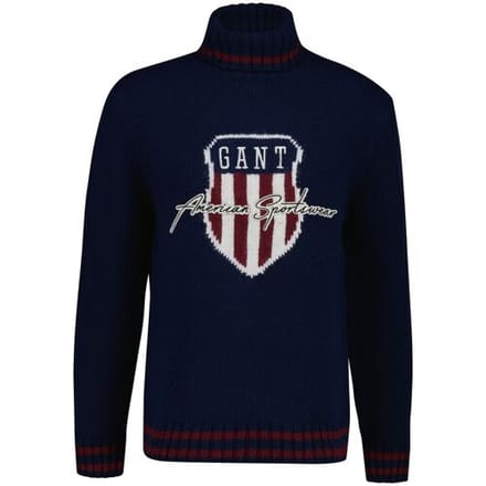 Gant Trui Knitted Shield Graphic Rollneck Avond Blauw / male