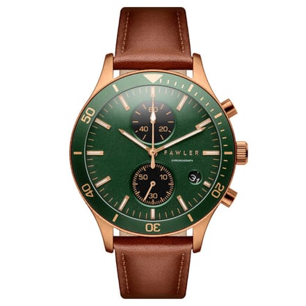 Aeris | Bruin Messing Chronograaf Horloge met Groene Wijzerplaat