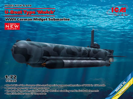 ICM Modelbouwpakket Militaire voertuigen - S019 U-Boat Type - Molch - WWII Germen Midget Submarine Plastic - 1:72 - Modelbouw