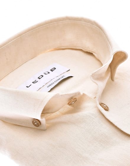 linnen Ledub overhemd beige effen normale fit