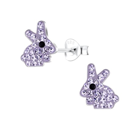 Joy|S - Zilveren konijn oorbellen - 8 x 9 mm - paars kristal
