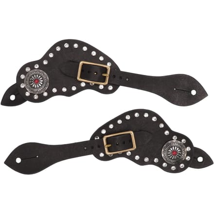 1 Paire Sangle d'Éperon Cuir Strass Style Western Vintage Équipement de Protection pour l'Équitation pour gray