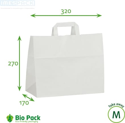 Draagtas papier - 50 stuk - Groot - Wit - Kraft - 32+17x27cm - IMES