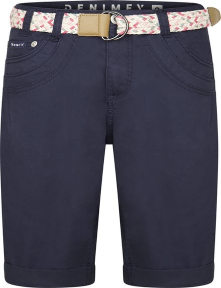 DENIMFY Dames Short DFPia regular/straight Blauw L Volwassenen Bermuda met riem