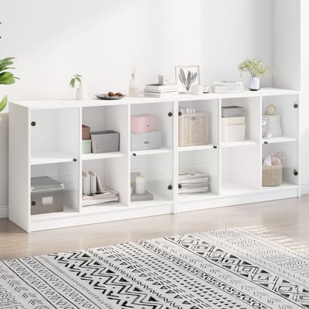 vidaXL - Boekenkast - met - deuren - 204x37x75 - cm - bewerkt - hout - wit