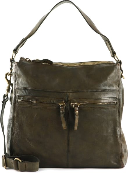 CAMPOMAGGI Leren Schoudertas Shoulder Bag Verde Militare Olijfgroen
