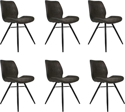 Bronx71® Industriële eetkamerstoel Barrel antraciet eco leer - Eetkamerstoelen set van 6 - stoel