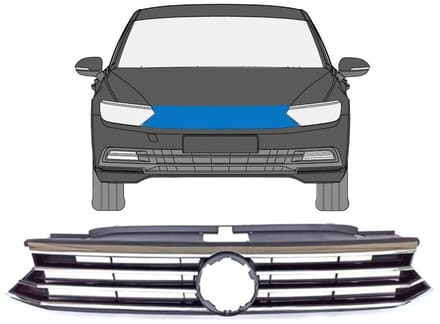 Grill voor Volkswagen Passat B8 2014-