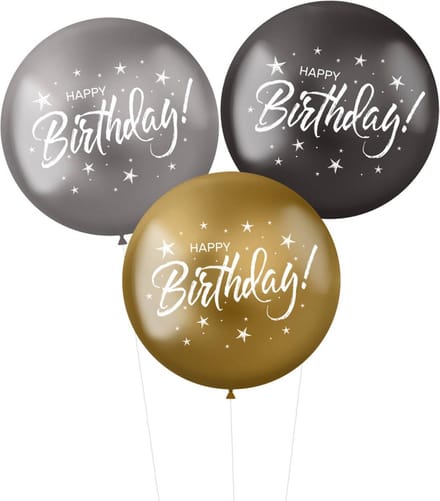 Ballonnen XL 'Happy Birthday!' Electrum 48cm - 3 stuks