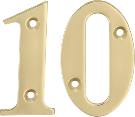 AMIG Huisnummer 10 - massief messing - 5cm - incl. bijpassende schroeven - gepolijst - goudkleur