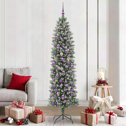 vidaXL - Kunstmatige - slanke - kerstboom - Groen - en - Wit - 210 - cm