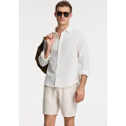 Shiwi Rick Linen Long Sleeve Shirt Solid White Maat: M | Casual Overhemden Outlet | Heren | Wit