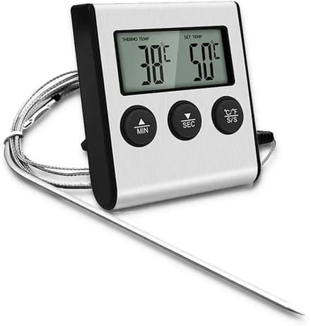Digitale Keukenthermometer - Voedselmeter Vlees - Koken en Bakken - Groot LCD Scherm - 0-300°C - Zilver