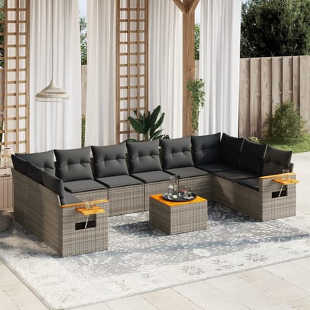 vidaXL - 11-delige - Loungeset - met - kussens - poly - rattan - grijs