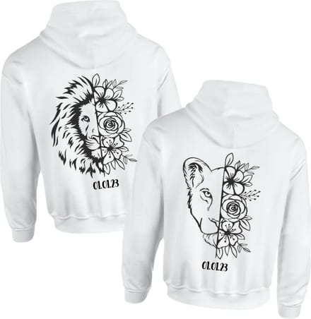 Hoodie set koppel voor hem en haar-Leeuw Leeuwin met datum-Wit-Maat S
