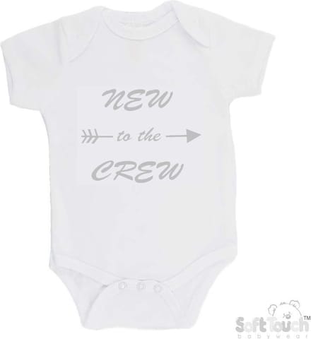 Soft Touch Romper "New to the crew" Unisex Katoen Wit/zilver Shiny Maat 62/68