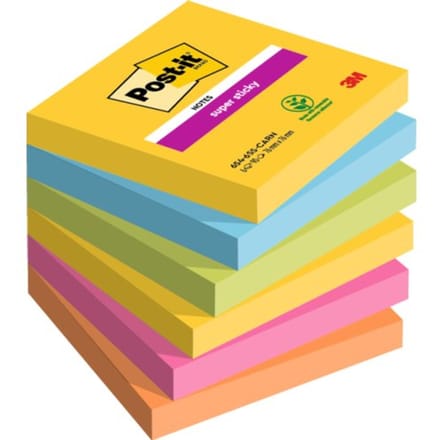 Memoblok post-it 654 super sticky 76x76mm carnival 6 stuks