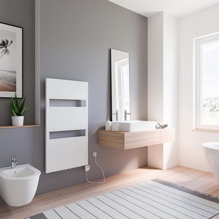 Schulte TURIN - elektrische designradiator - 60x114cm - wit - handdoekdroger - temperatuurregeling aansluiting rechts - 600 Watt