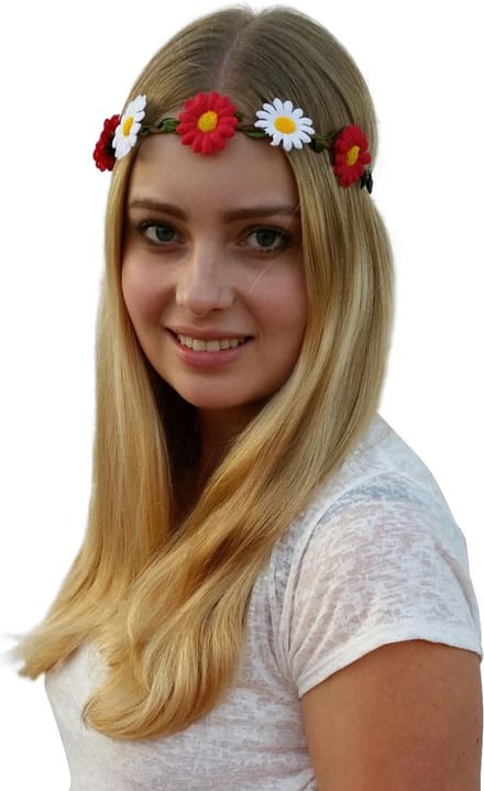 4 bloemenhaarbandjes - Rood/ wit - Hippie/ Flower Power