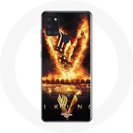 Coque - Vikings - Galaxy A21S - Logo V Epée de Feu - Noir - Protection Rigide noir