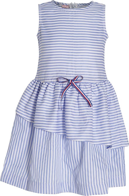 La V  gestreepte jurk met koord in de taille  Lichte blauw 122