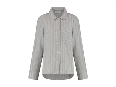 Yumeko pyjamashirt dames flanel lichtgrijs/wit stripe m
