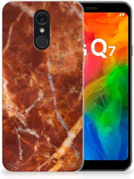 LG Q7 TPU Siliconen Hoesje Marmer Bruin