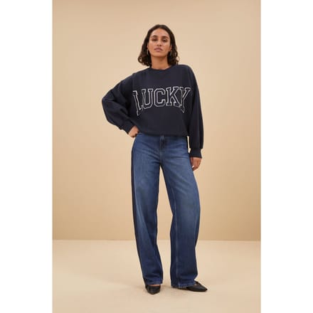 By-Bar Two Tone Pants Denim Maat: S | Wijde Broeken Outlet | Dames | Blauw