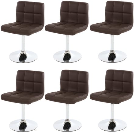 Set van 6 eetkamerstoelen Bureaustoel Stoel Kavala kunstleer chroom ~ bruin