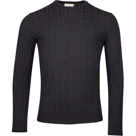 Thomas Maine Trui Wool Cashmere Crew Neck Cable Whole Garment Knit Navy / male