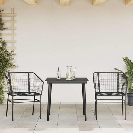 vidaXL - 3-delige - Tuinset - poly - rattan - glas - zwart