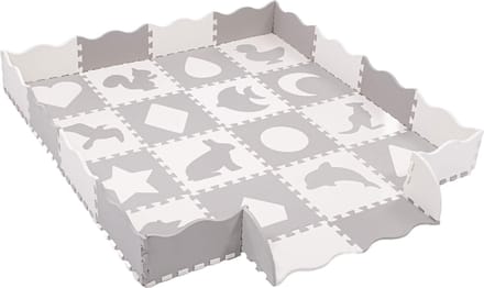 Springos Speelmat | Speelmat Foam | Puzzelmat | Figuren | Dieren | 16 Puzzelstukken | Crème/Grijs | 150 x 150 cm